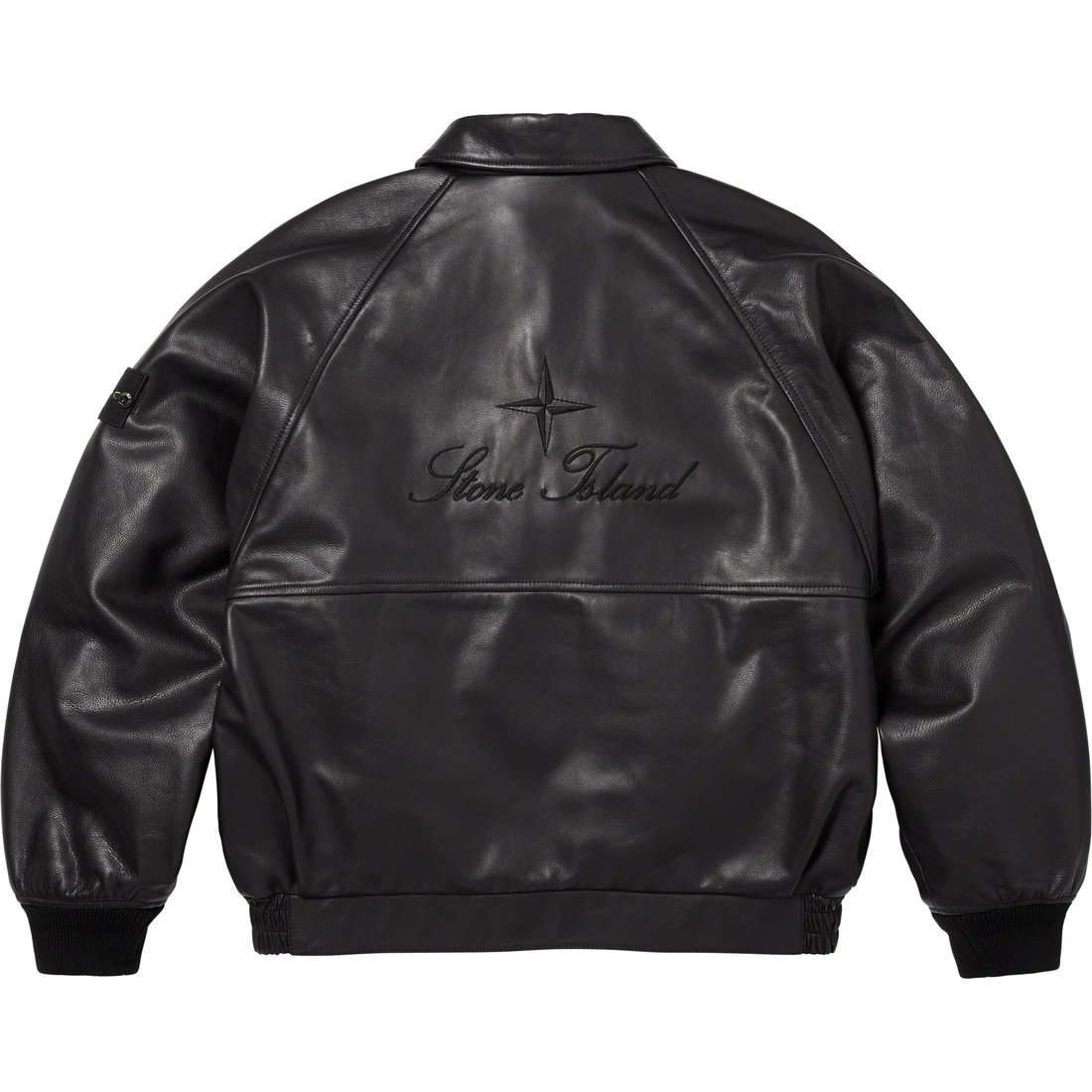 Details on Supreme Stone Island Leather Bomber Jacket Black from fall winter
                                                    2023 (Price is $2598)