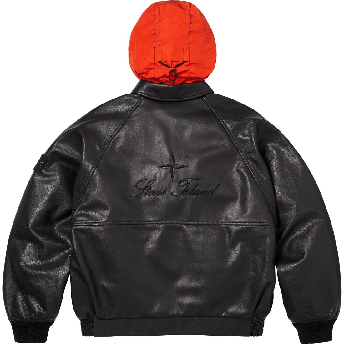 Details on Supreme Stone Island Leather Bomber Jacket Black from fall winter
                                                    2023 (Price is $2598)