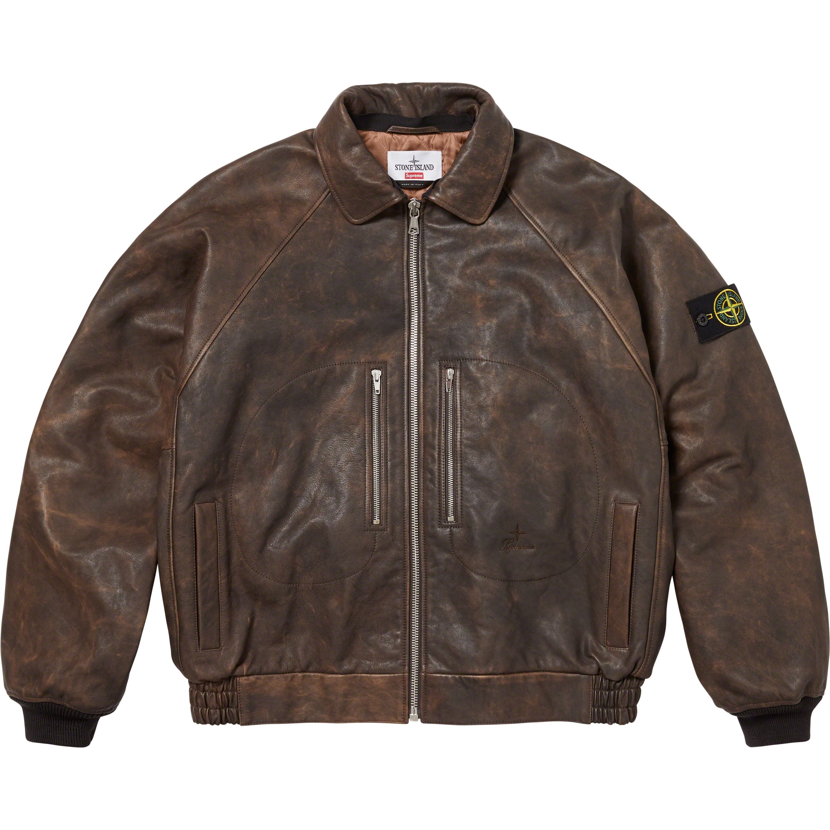 Stone Island Leather Bomber Jacket - fall winter 2023 - Supreme