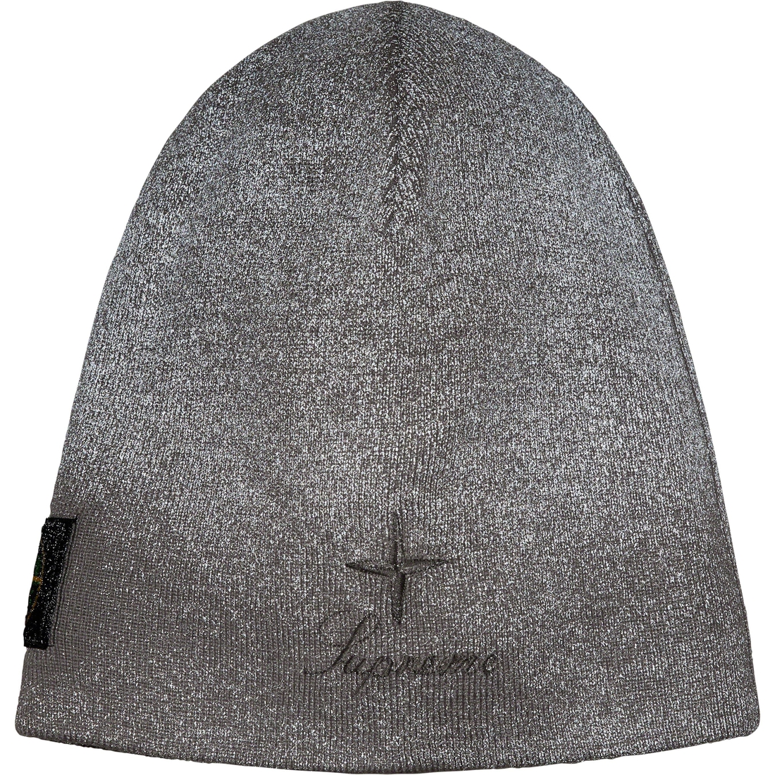 Details on Supreme Stone Island Reflective Beanie Grey from fall winter
                                                    2023 (Price is $178)