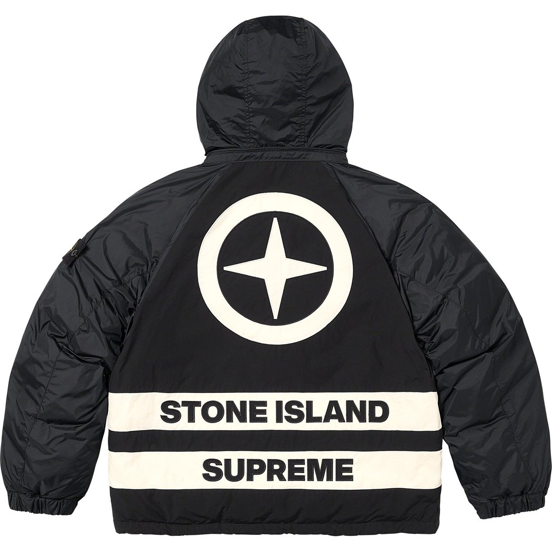 Details on Supreme Stone Island Reversible Down Puffer Jacket Black from fall winter
                                                    2023 (Price is $998)