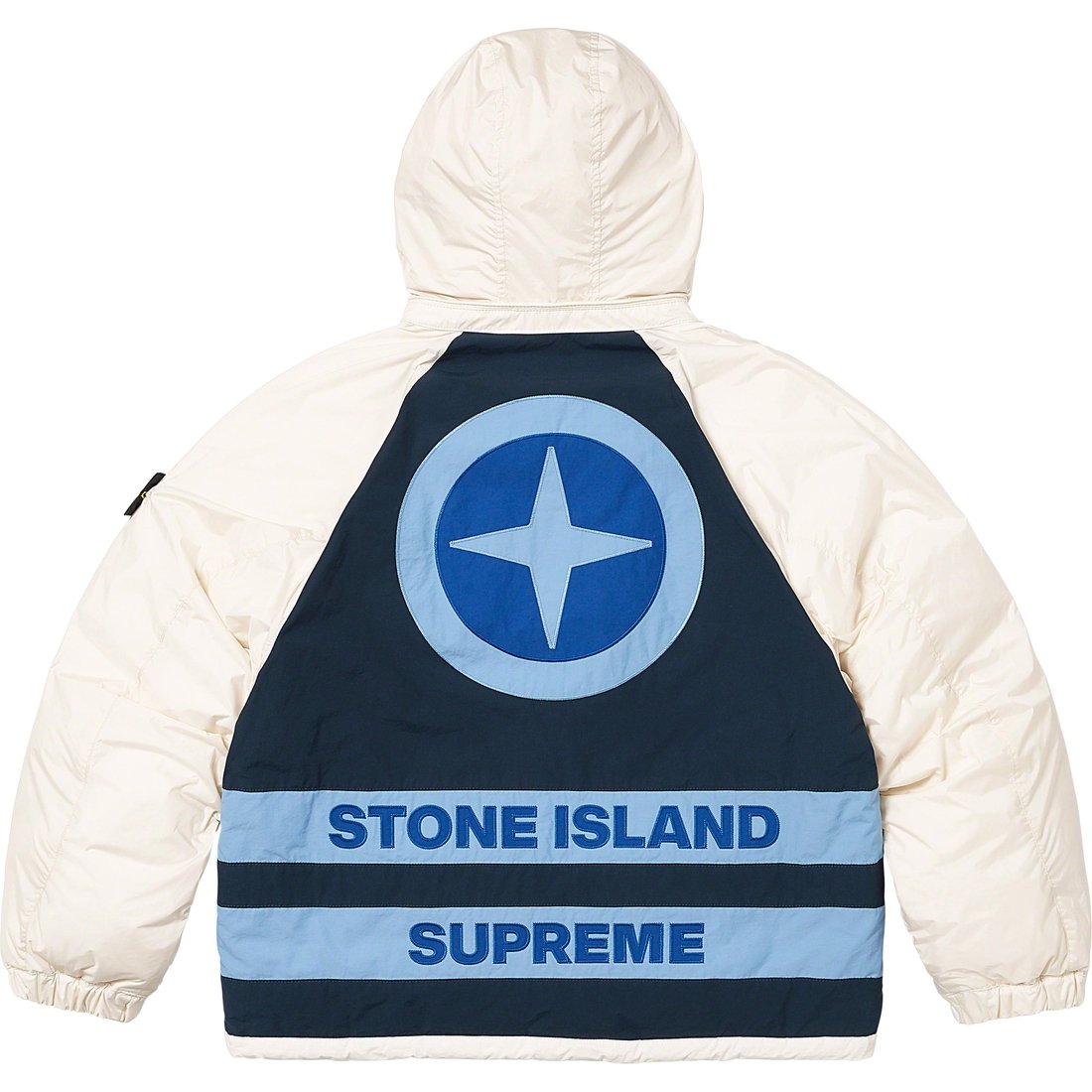 Details on Supreme Stone Island Reversible Down Puffer Jacket White from fall winter
                                                    2023 (Price is $998)