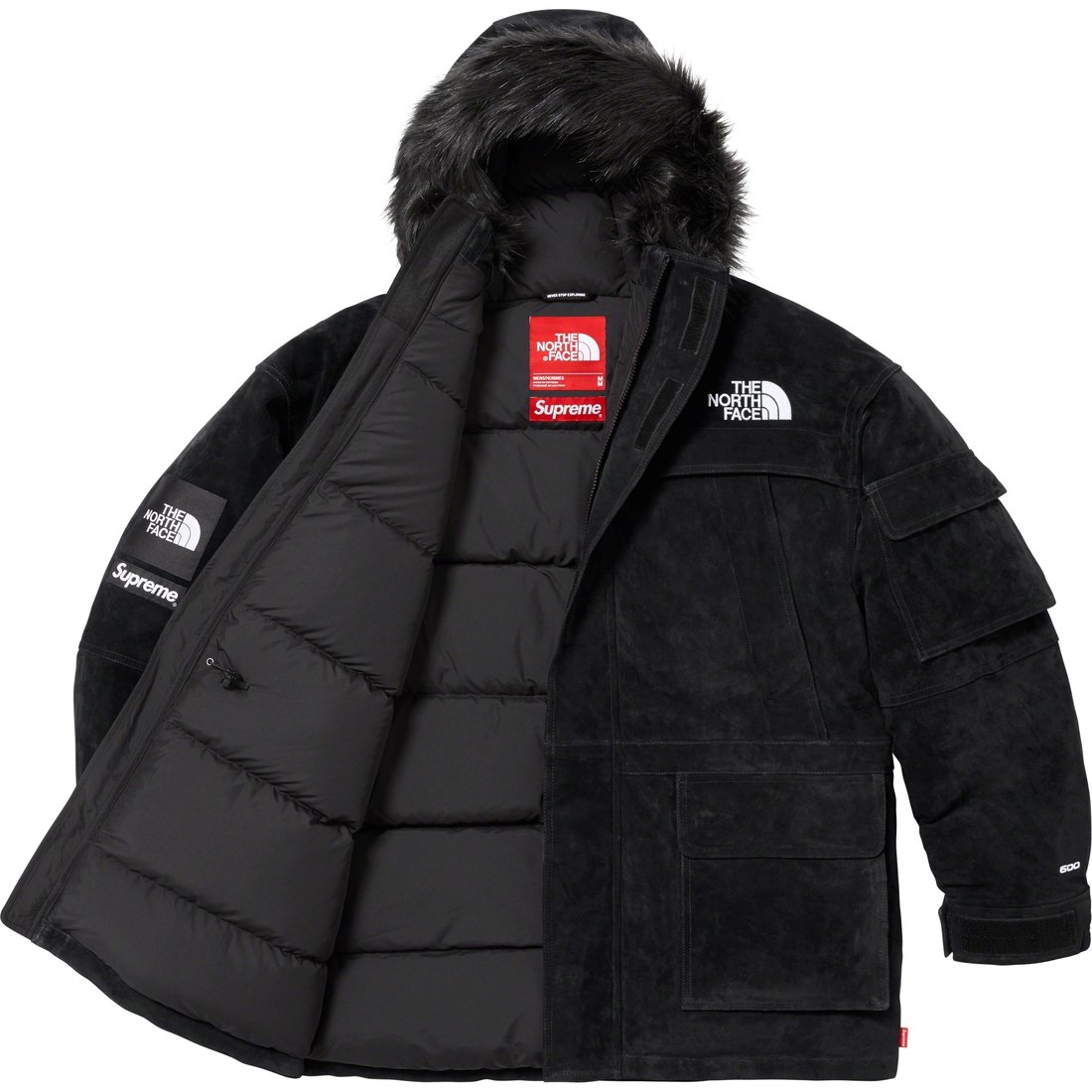 Details on Supreme The North Face Suede 600-Fill Down Parka Black from fall winter
                                                    2023 (Price is $1298)