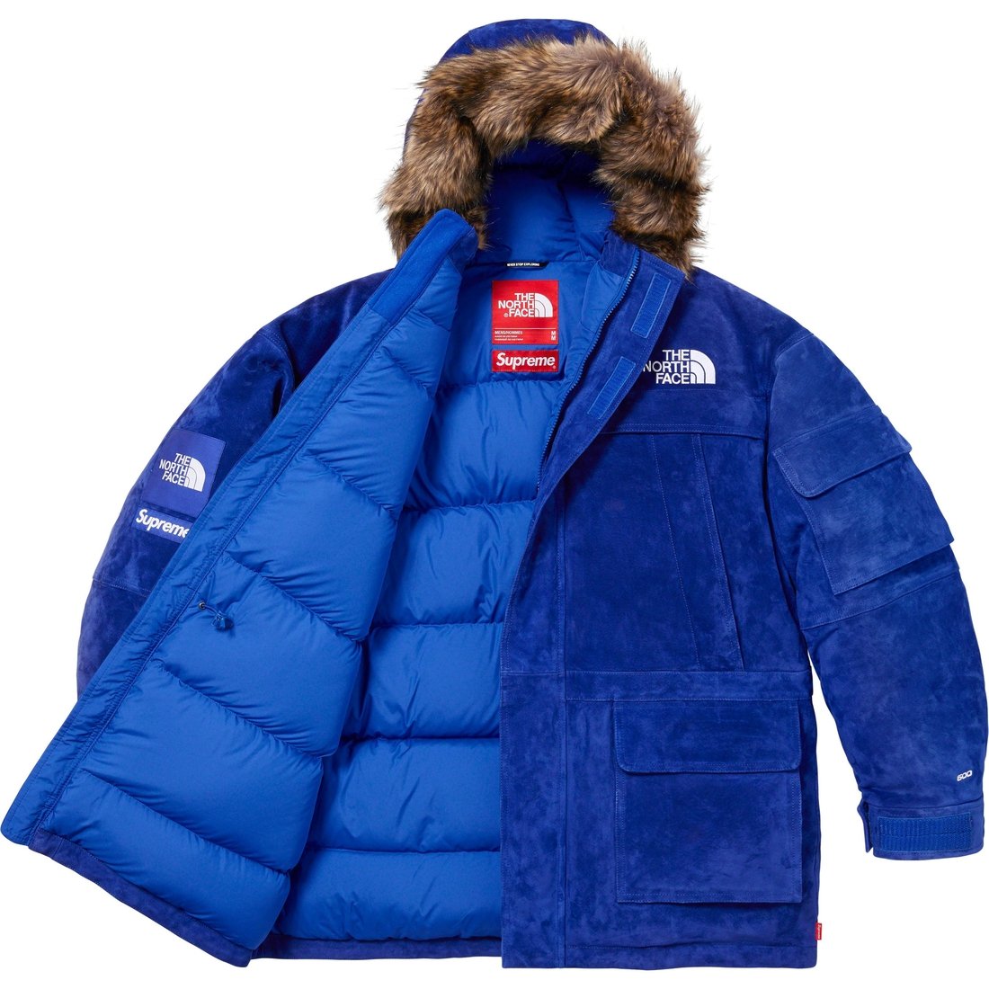 Details on Supreme The North Face Suede 600-Fill Down Parka Blue from fall winter
                                                    2023 (Price is $1298)