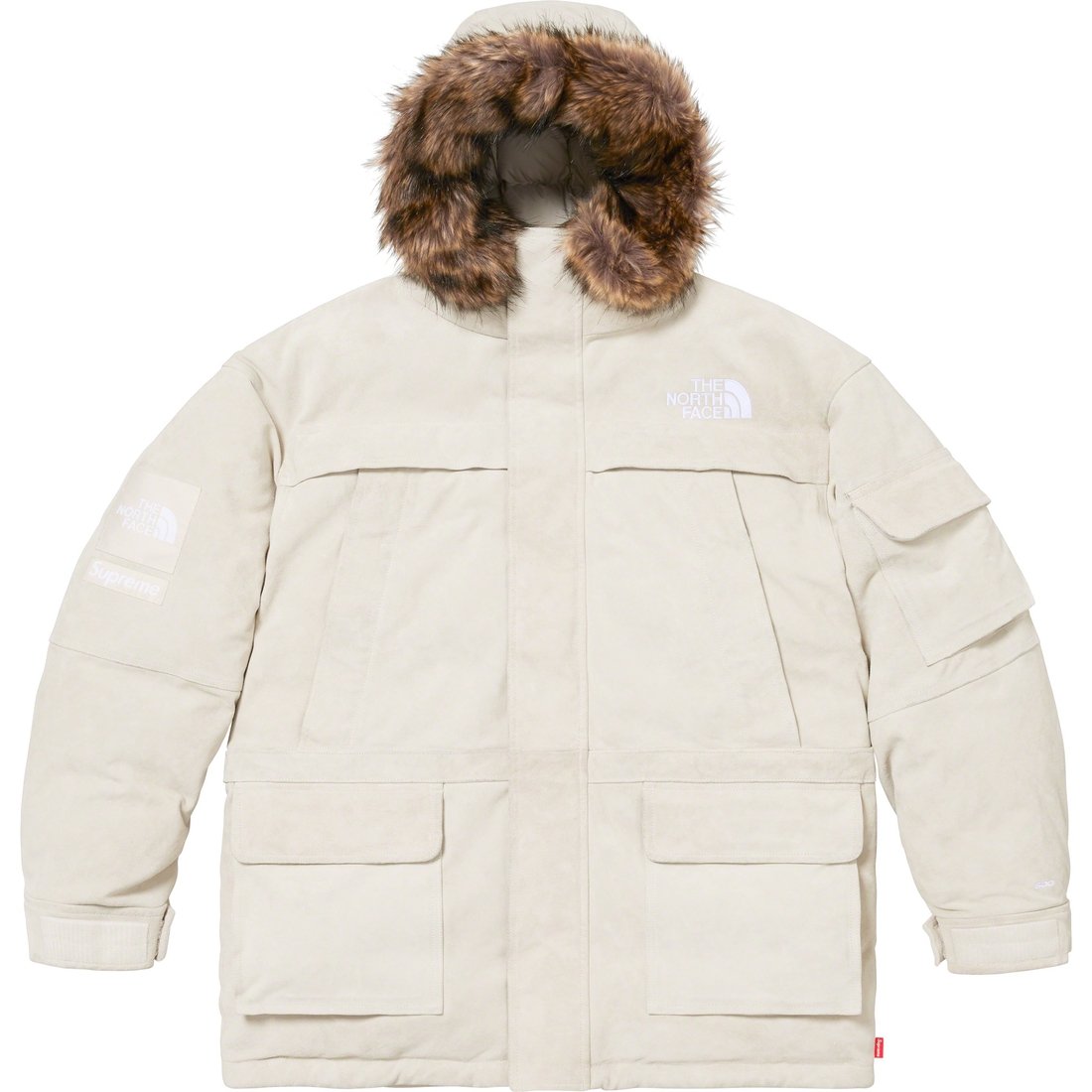 Details on Supreme The North Face Suede 600-Fill Down Parka Stone from fall winter
                                                    2023 (Price is $1298)