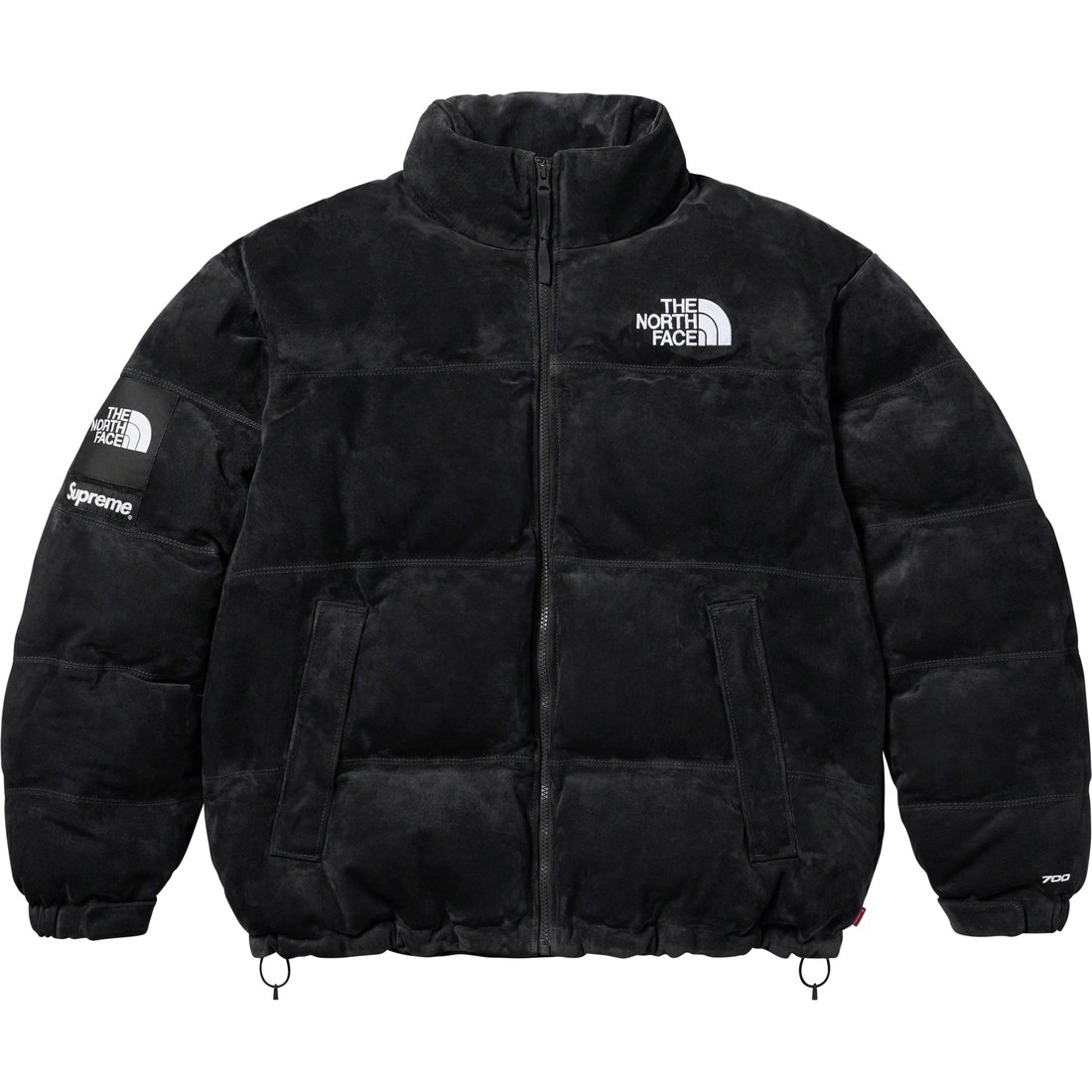 Details on Supreme The North Face Suede Nuptse Jacket Black from fall winter
                                                    2023 (Price is $1098)