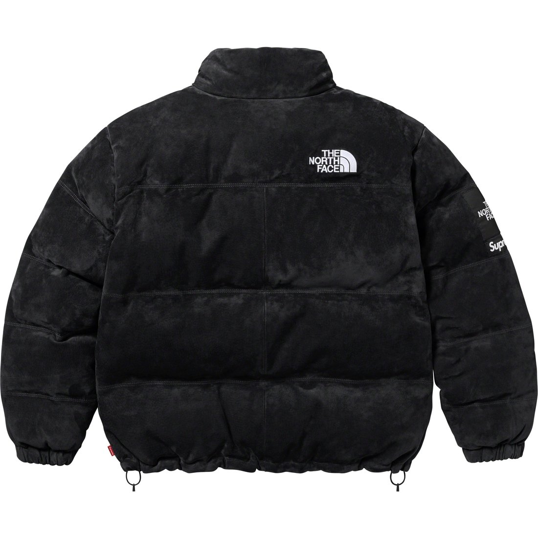 Details on Supreme The North Face Suede Nuptse Jacket Black from fall winter
                                                    2023 (Price is $1098)