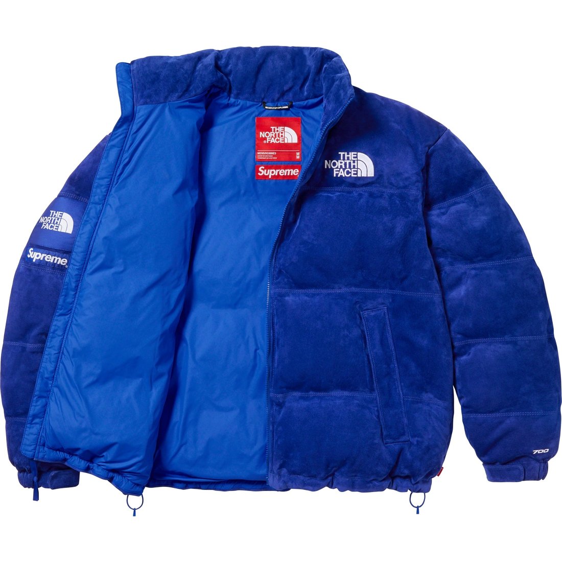 Details on Supreme The North Face Suede Nuptse Jacket Blue from fall winter
                                                    2023 (Price is $1098)