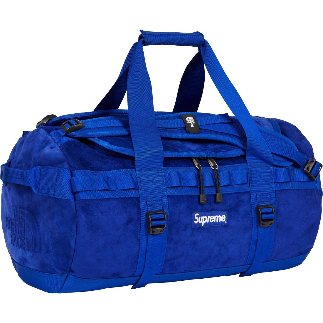 Details on Supreme The North Face Suede Small Base Camp Duffle Bag Blue from fall winter
                                                    2023 (Price is $298)