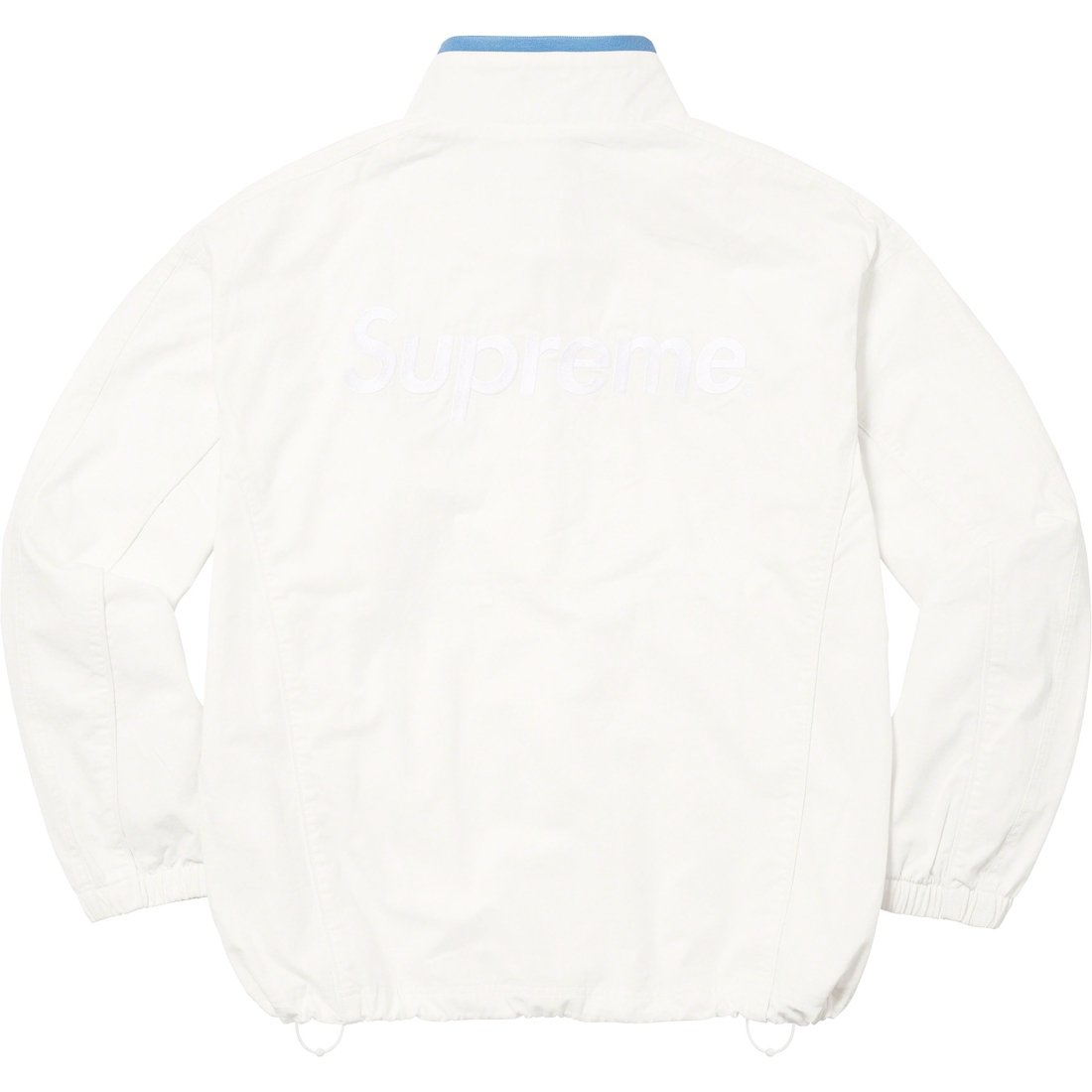 Details on Supreme Umbro Cotton Ripstop Track Jacket White from fall winter 2023 (Price is $188)