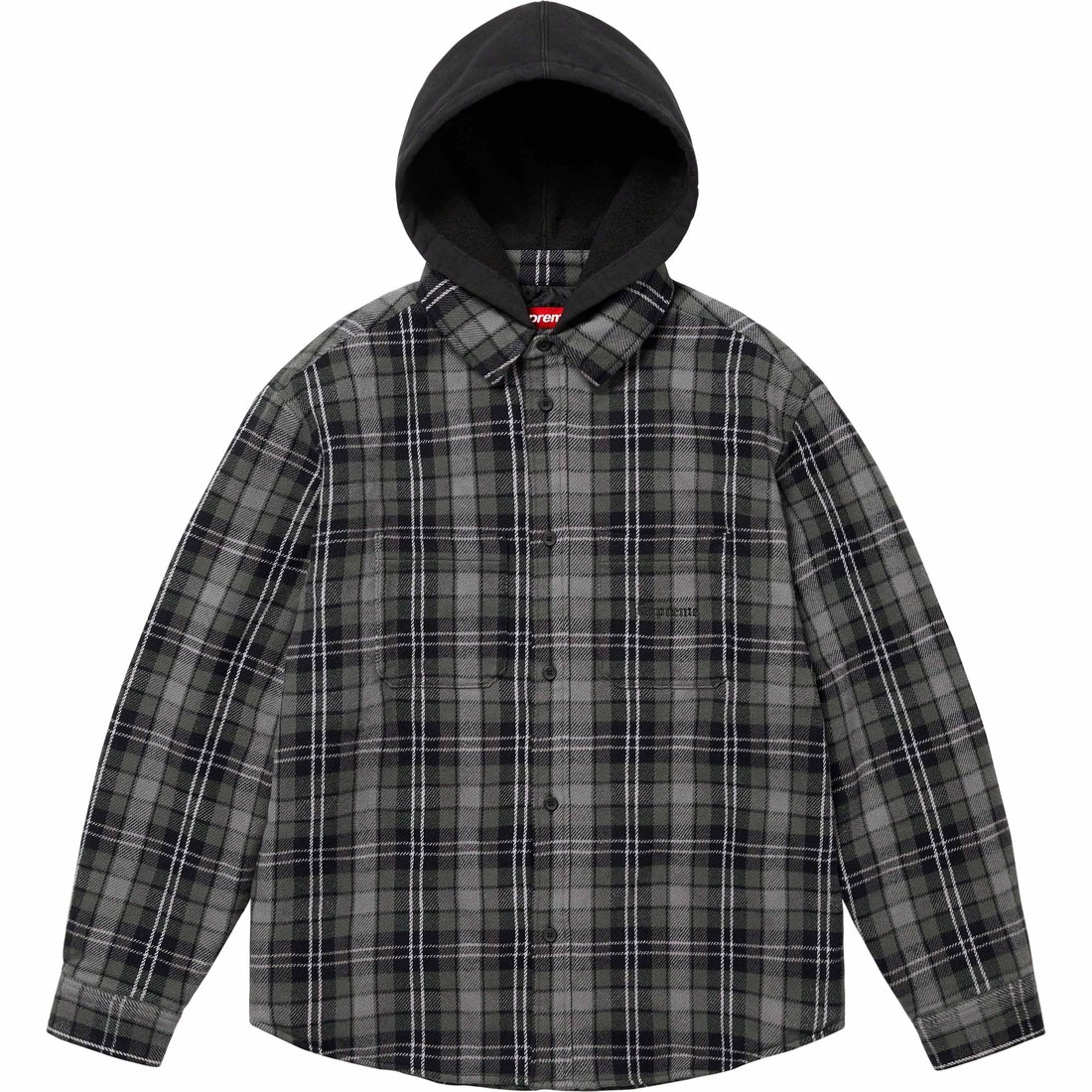 Details on Tartan Flannel Hooded Shirt Black from fall winter
                                                    2023 (Price is $148)