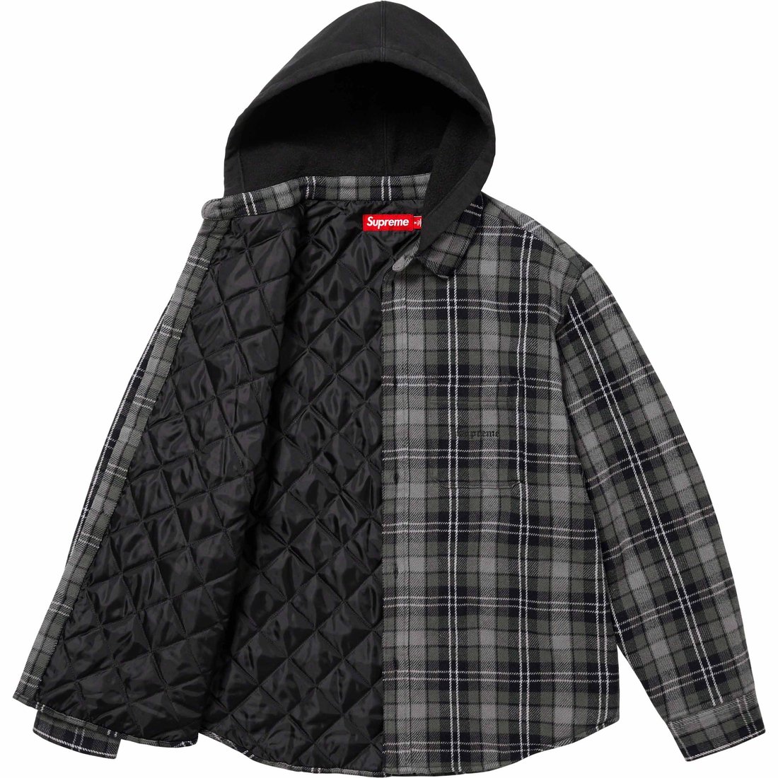 Details on Tartan Flannel Hooded Shirt Black from fall winter
                                                    2023 (Price is $148)