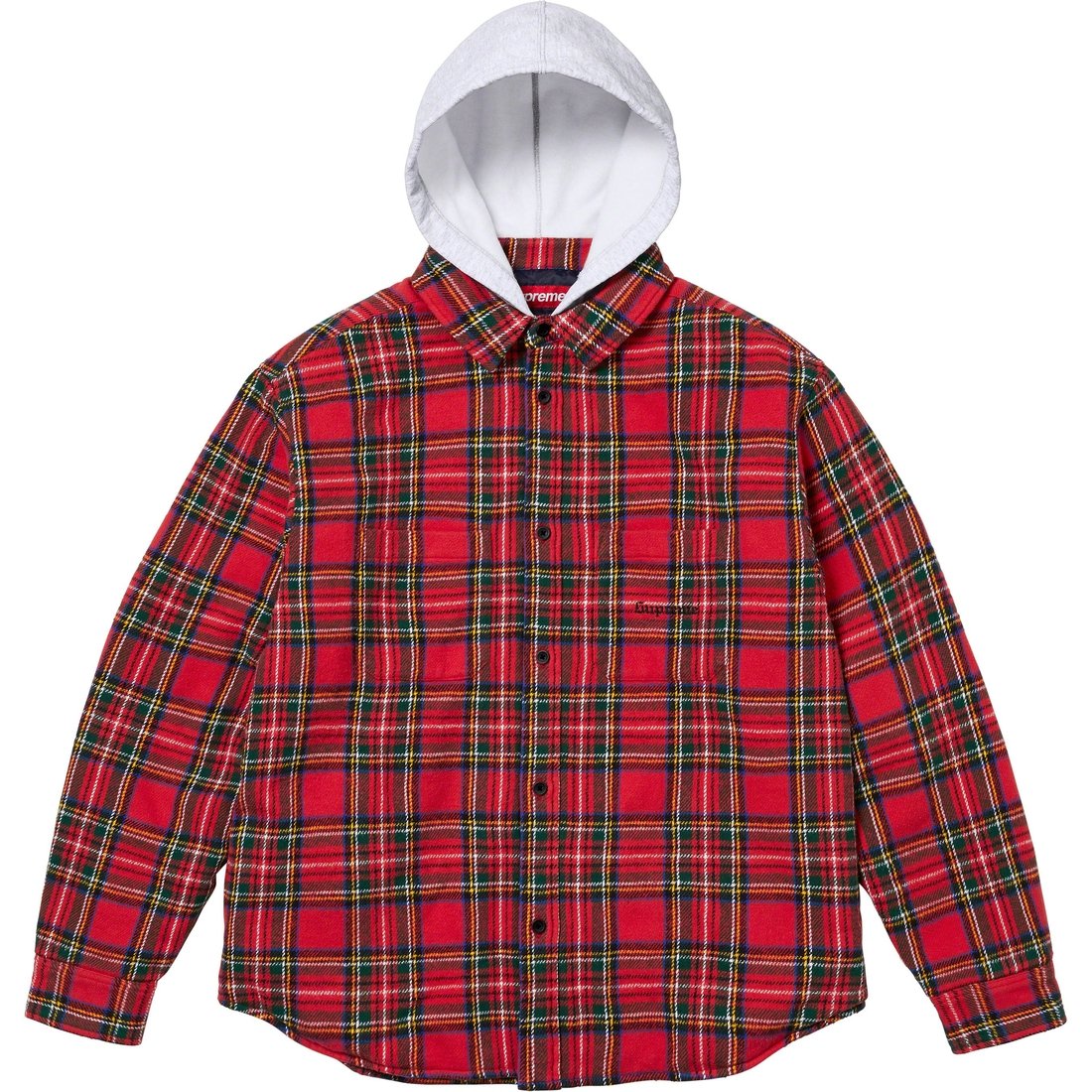 Details on Tartan Flannel Hooded Shirt Red from fall winter
                                                    2023 (Price is $148)