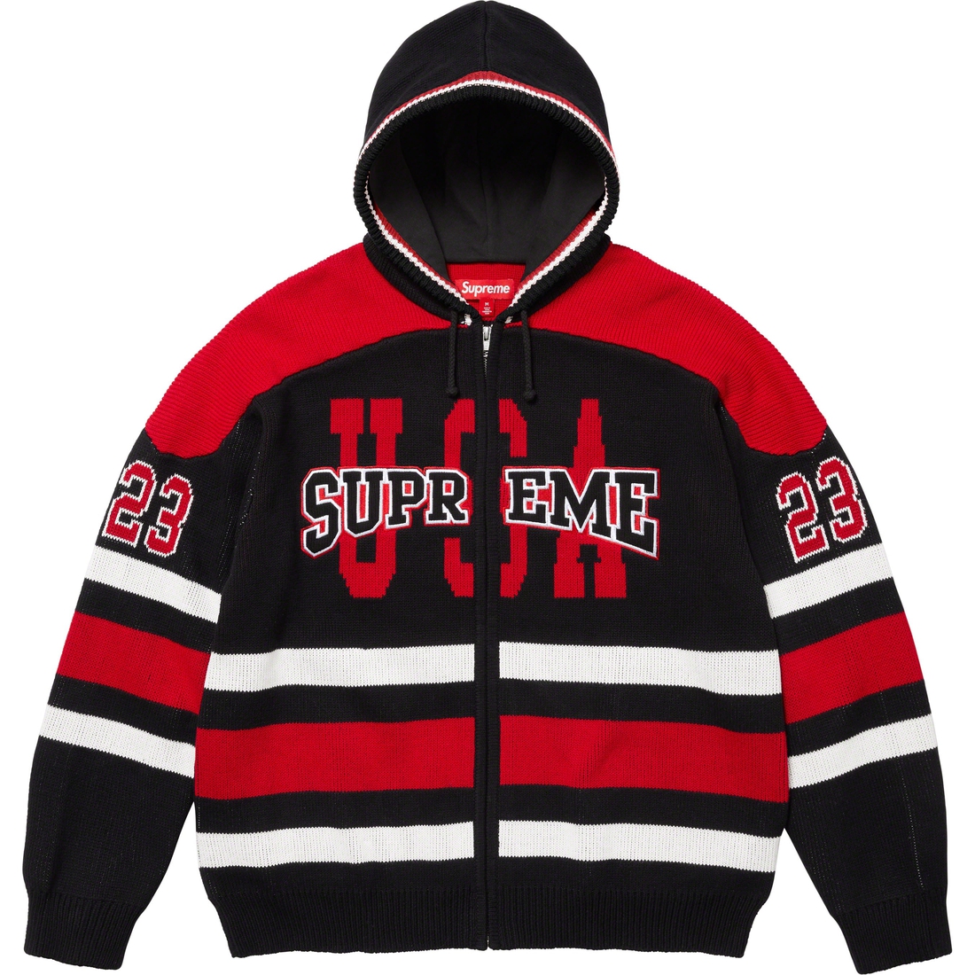 Details on USA Zip Up Hooded Sweater Black from fall winter
                                                    2023 (Price is $198)