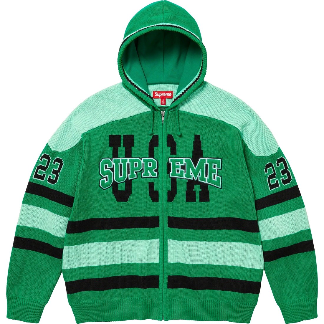 Details on USA Zip Up Hooded Sweater Green from fall winter
                                                    2023 (Price is $198)