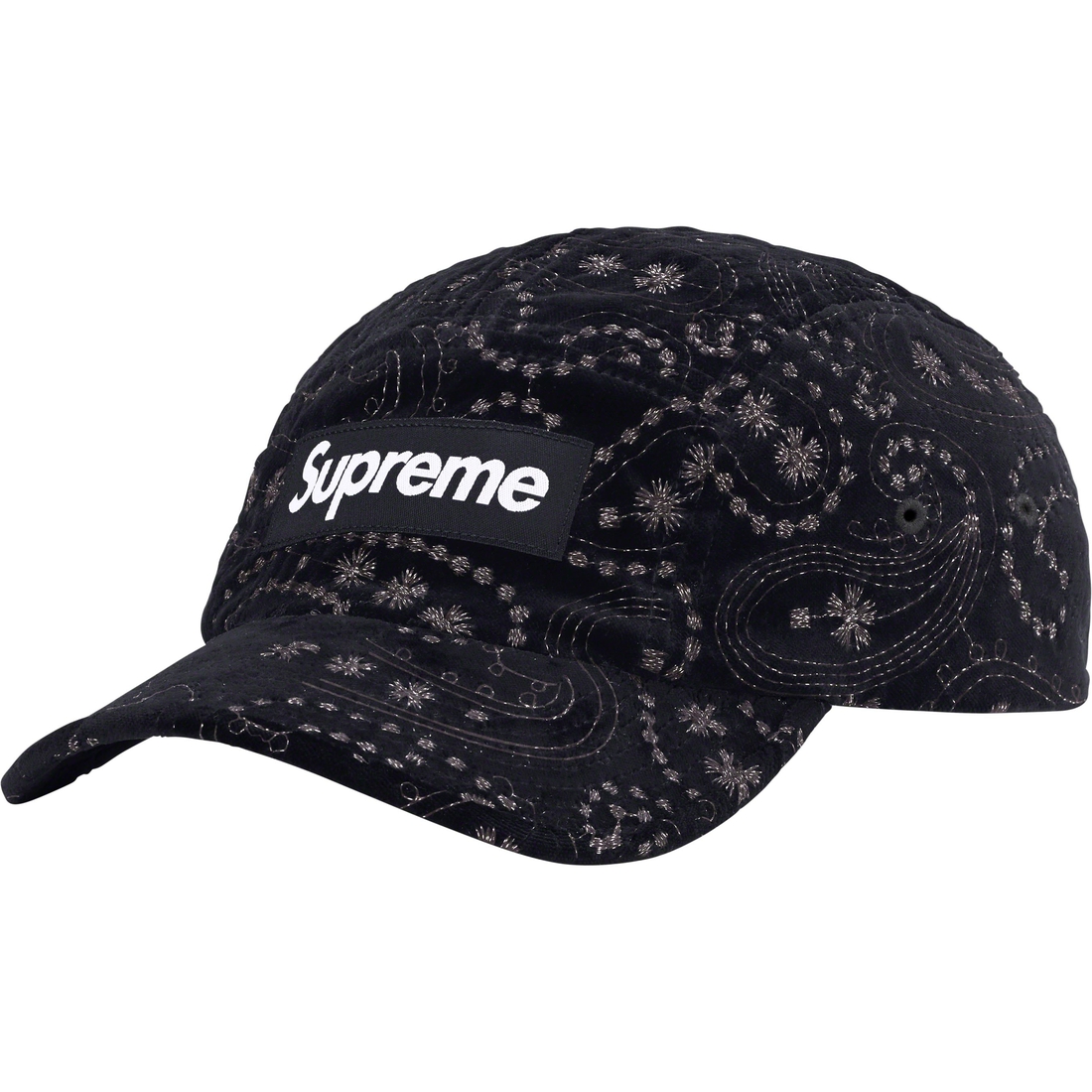 Details on Velvet Paisley Camp Cap Black from fall winter
                                                    2023 (Price is $58)