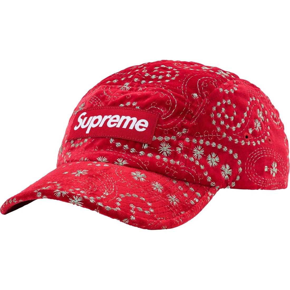 Details on Velvet Paisley Camp Cap Red from fall winter
                                                    2023 (Price is $58)