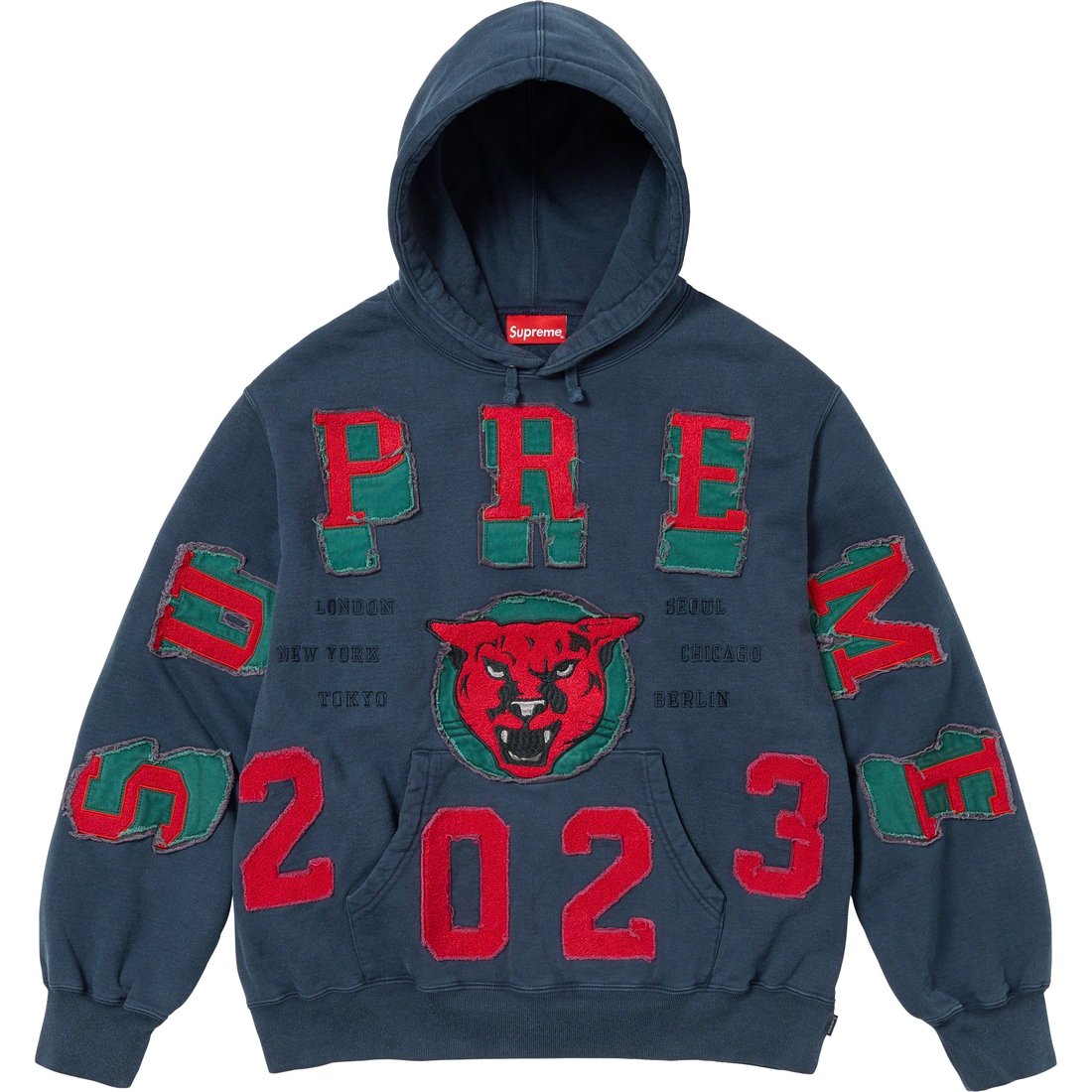 Details on Washed Panther Hooded Sweatshirt Navy from fall winter
                                                    2023 (Price is $178)