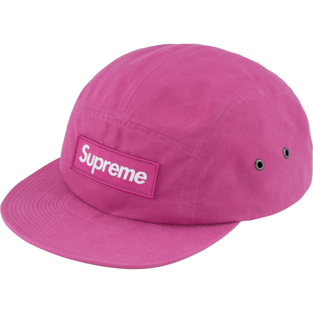 Details on Waxed Cotton Camp Cap Magenta from fall winter 2023 (Price is $48)