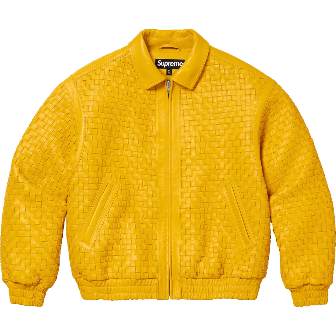 Details on Woven Leather Varsity Jacket Yellow from fall winter
                                                    2023 (Price is $798)