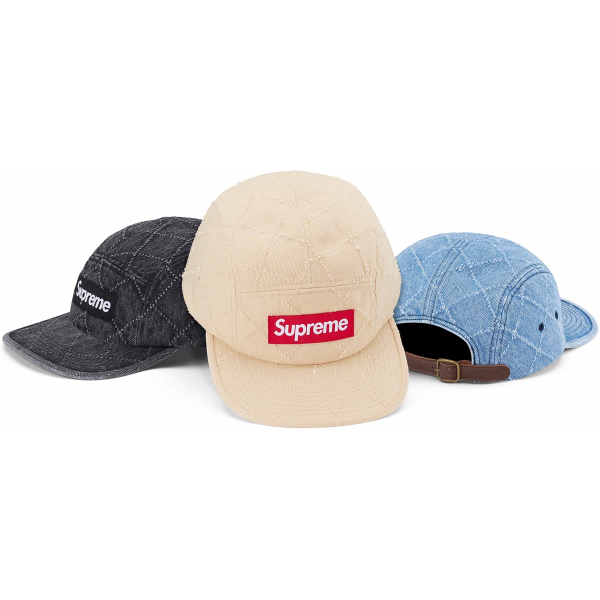 Details on Punched Denim Camp Cap from fall winter
                                            2023 (Price is $48)
