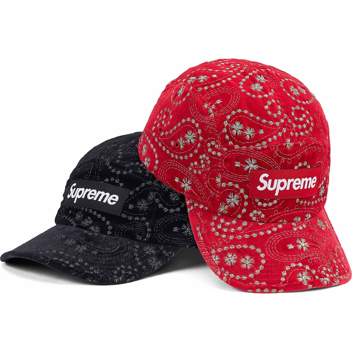 Supreme Velvet Paisley Camp Cap for fall winter 23 season