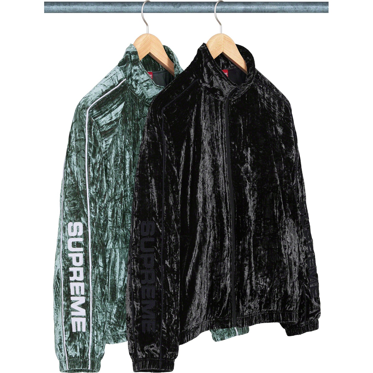 Details on Crushed Velvet Track Jacket from fall winter
                                            2023 (Price is $158)
