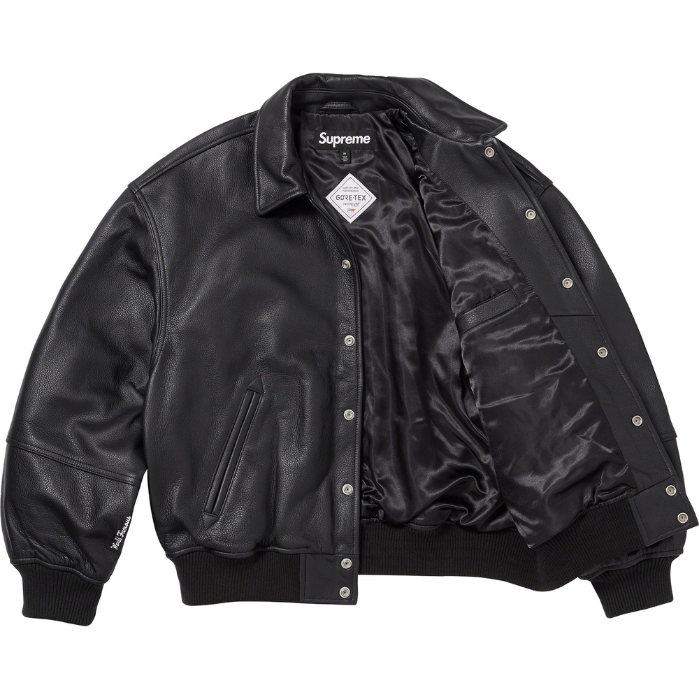 Details on GORE-TEX Infinium WINDSTOPPER Leather Varsity Jacket  from fall winter 2023 (Price is $998)