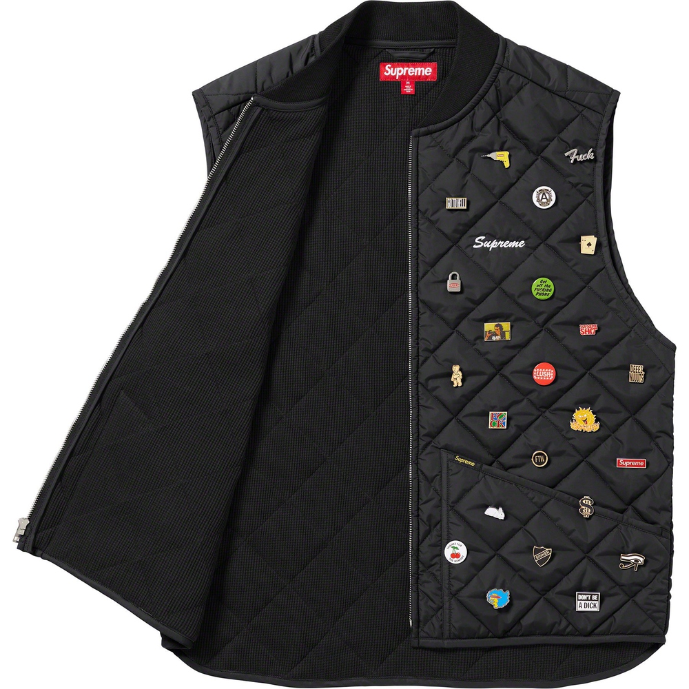 Details on Pins Quilted Work Vest  from fall winter 2023 (Price is $388)
