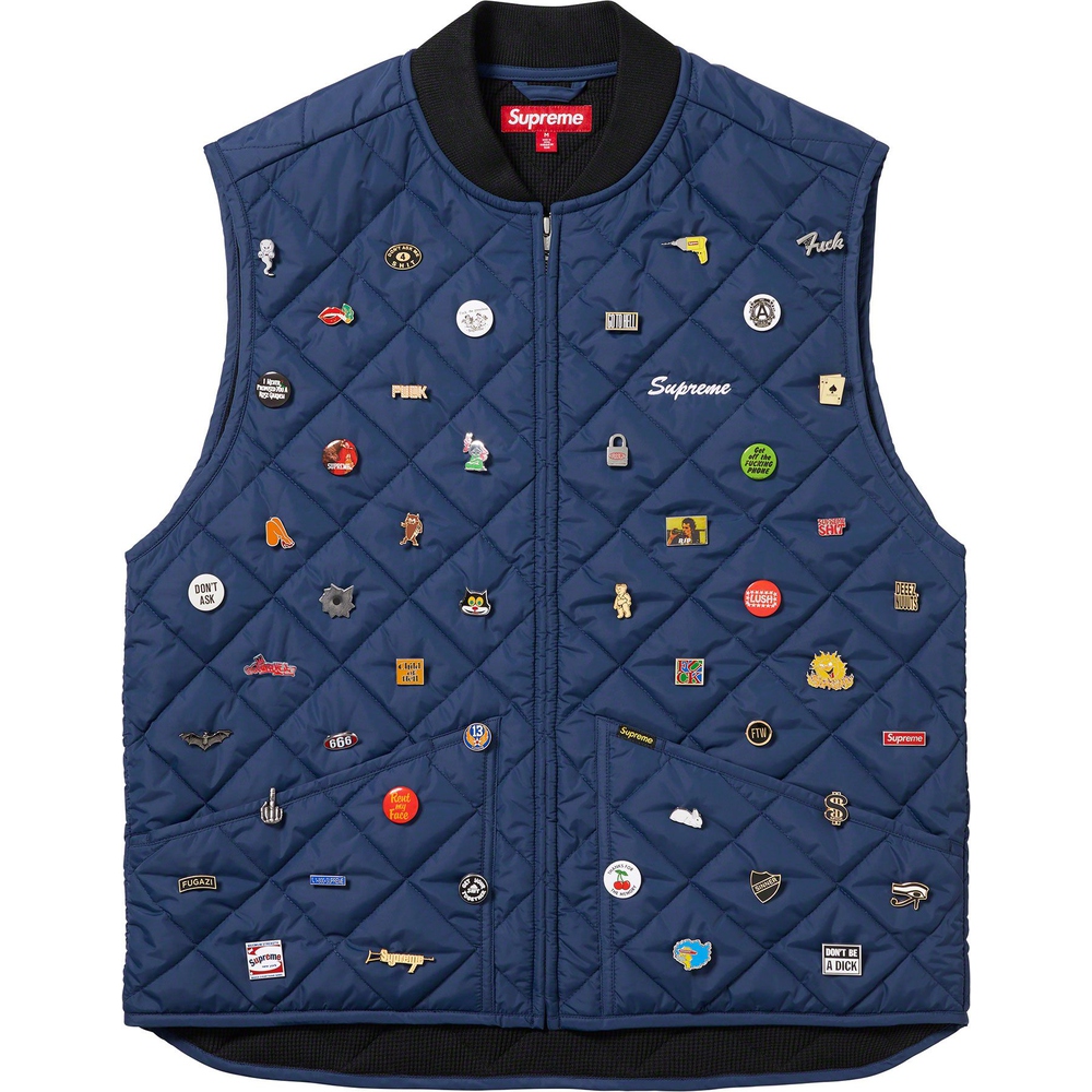 Details on Pins Quilted Work Vest  from fall winter 2023 (Price is $388)
