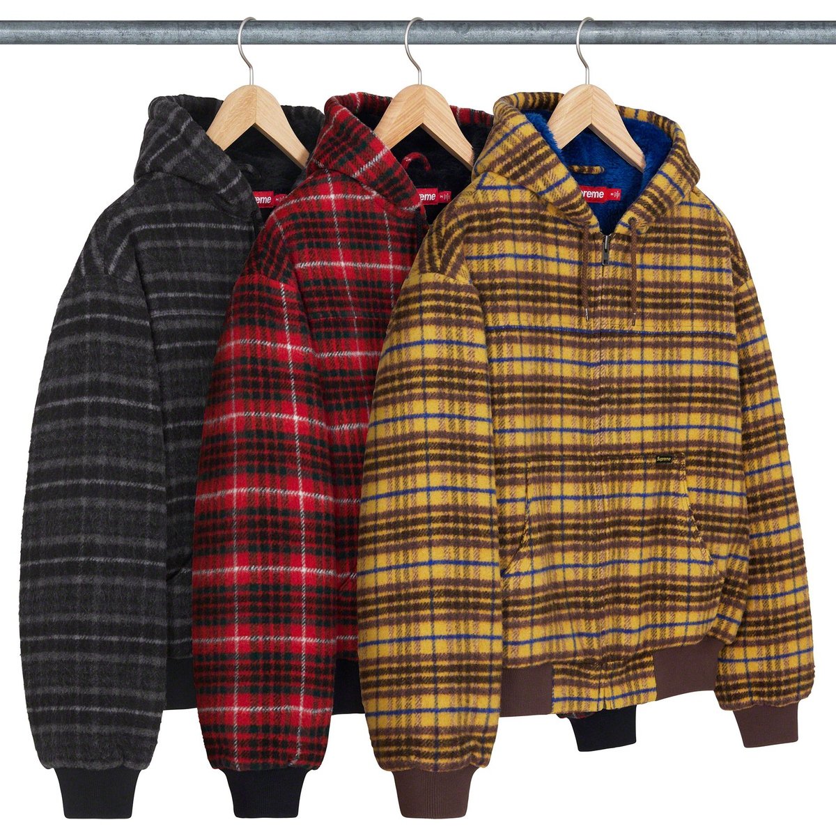 Details on Plaid Wool Hooded Work Jacket from fall winter 2023 (Price is $238)