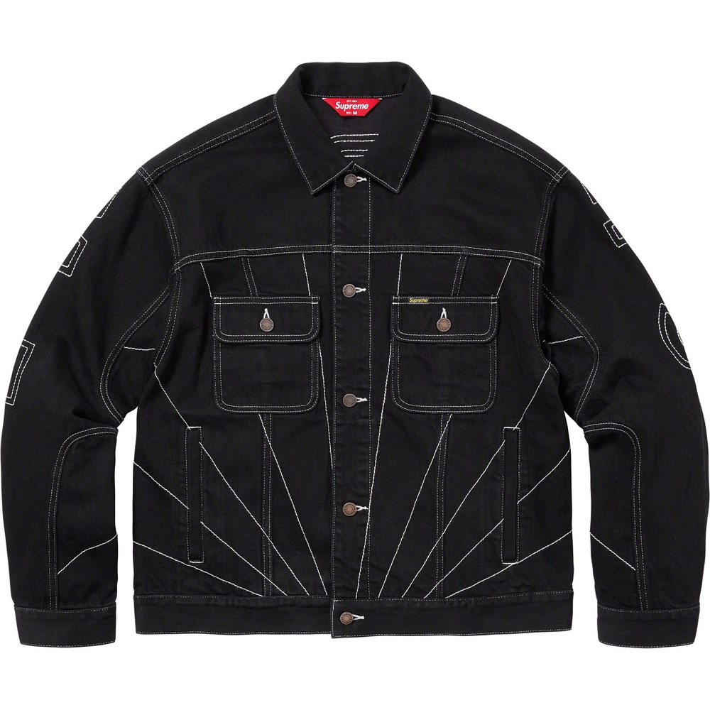 Details on Radial Embroidered Denim Trucker Jacket  from fall winter 2023 (Price is $228)