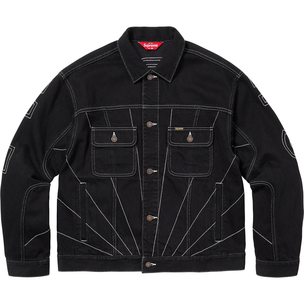 Details on Radial Embroidered Denim Trucker Jacket  from fall winter
                                                    2023 (Price is $228)