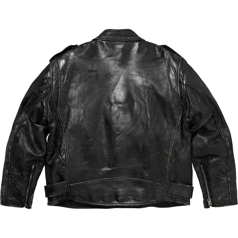 Details on Supreme blackmeans Painted Leather Motorcycle Jacket  from fall winter
                                                    2023 (Price is $1498)