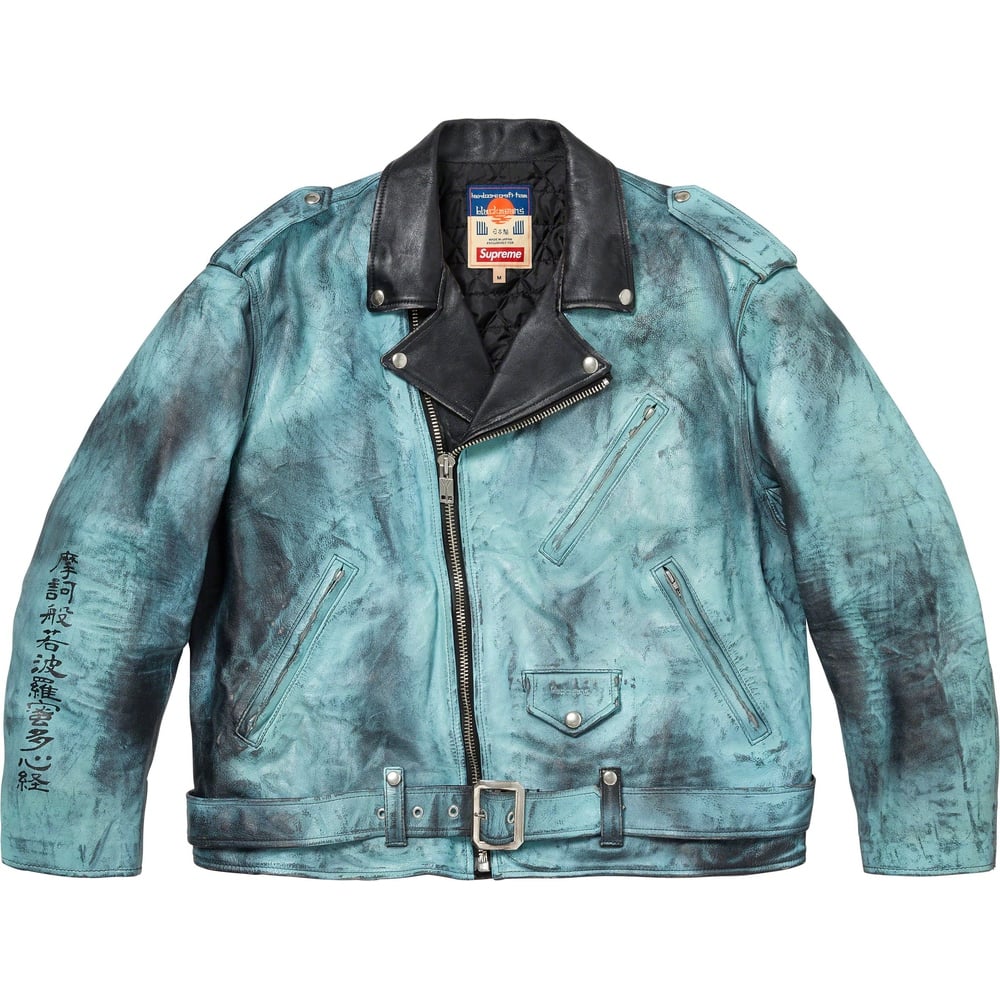 Details on Supreme blackmeans Painted Leather Motorcycle Jacket  from fall winter
                                                    2023 (Price is $1498)