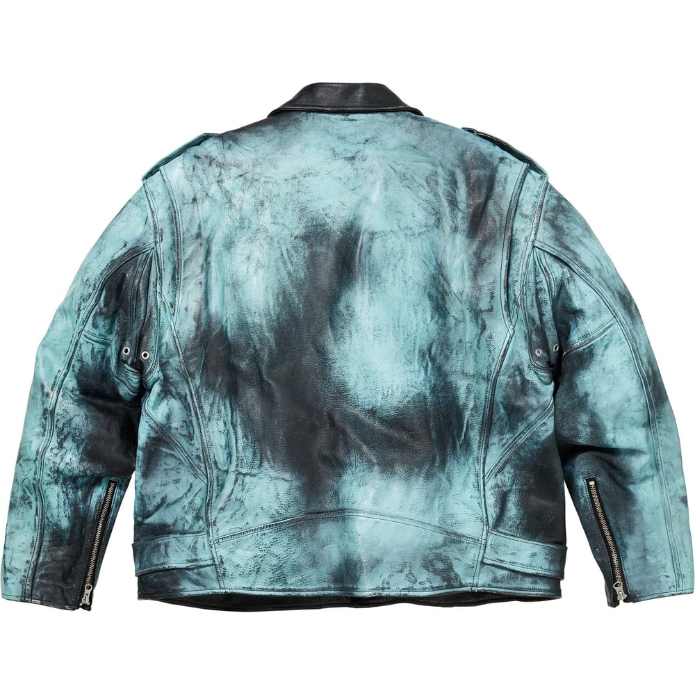 Details on Supreme blackmeans Painted Leather Motorcycle Jacket  from fall winter
                                                    2023 (Price is $1498)