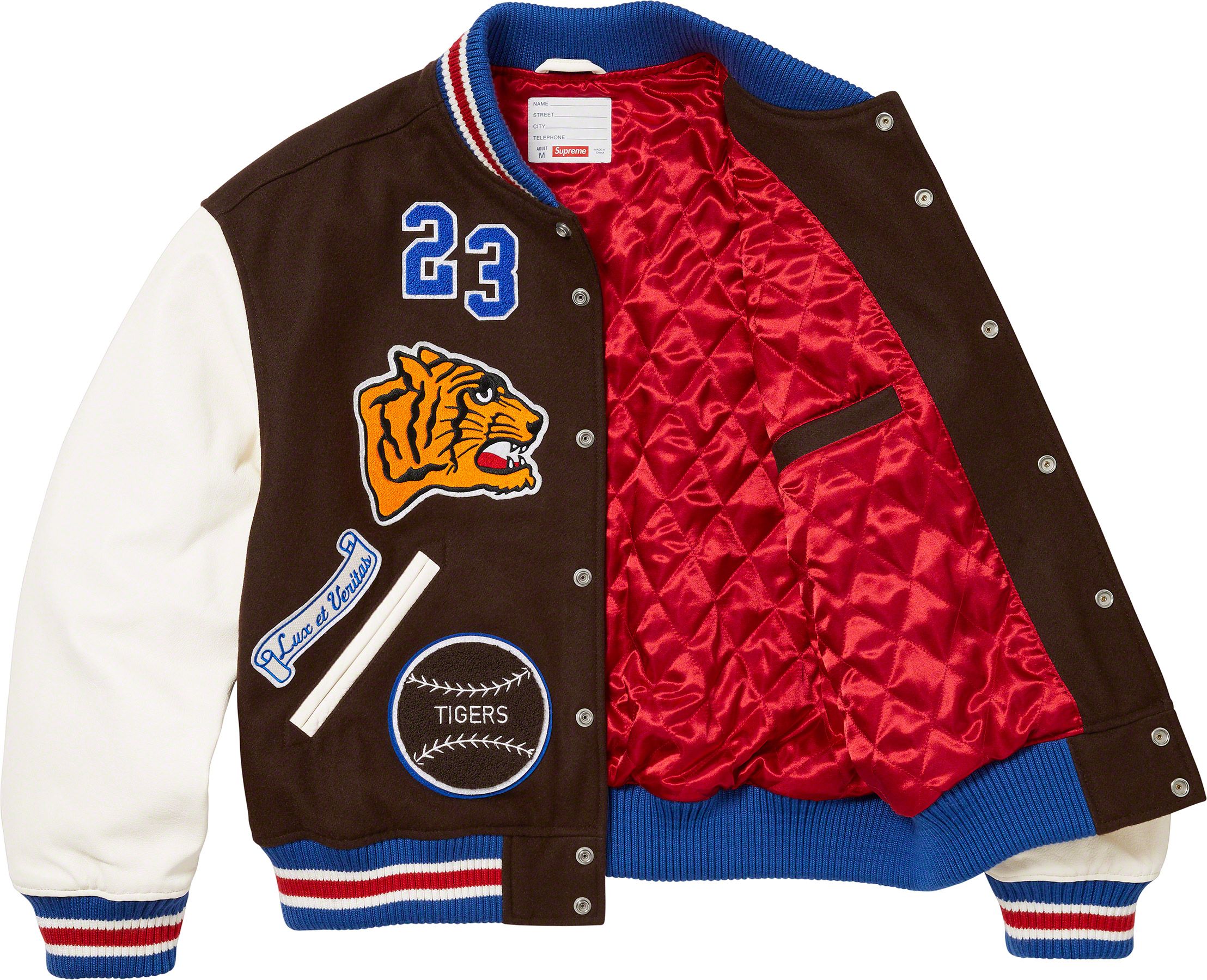 Mens Supreme Tiger Logo Varsity Jacket - JacketsJunction