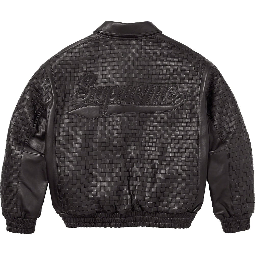 Details on Woven Leather Varsity Jacket  from fall winter 2023 (Price is $798)