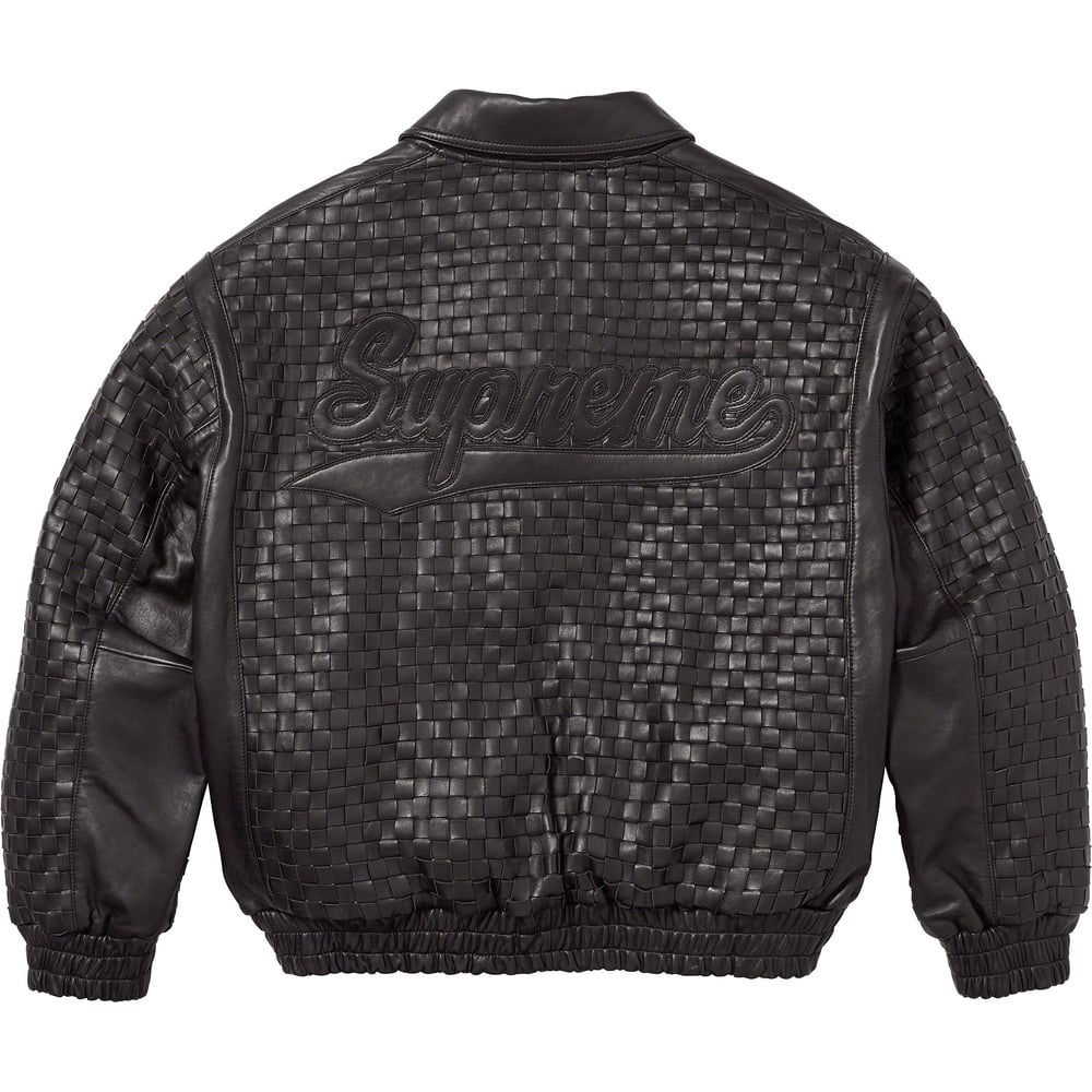 Details on Woven Leather Varsity Jacket  from fall winter
                                                    2023 (Price is $798)