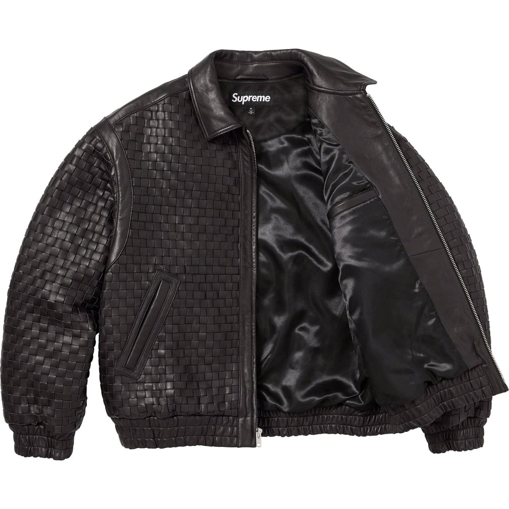 Details on Woven Leather Varsity Jacket  from fall winter 2023 (Price is $798)