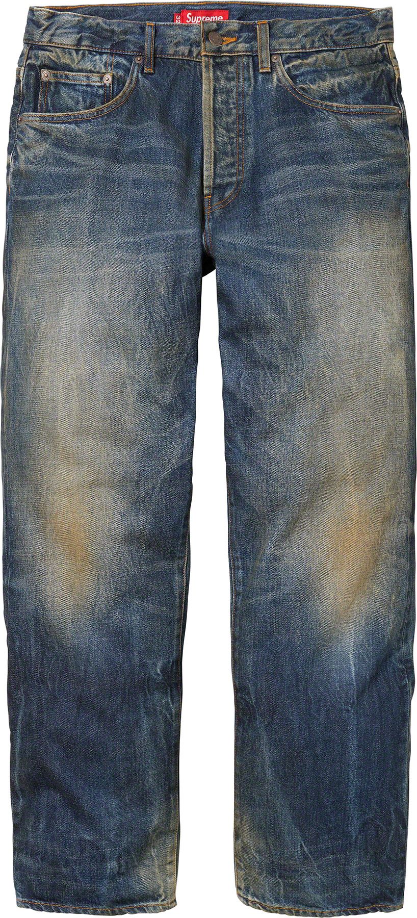 30 Supreme 23AW Distressed Loose Fit Selvedge Jean Washed Blue-