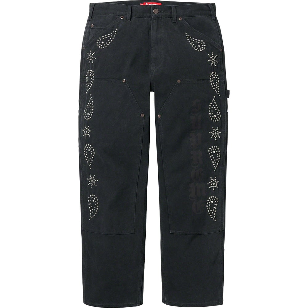 Details on Paisley Studded Double Knee Painter Pant  from fall winter
                                                    2023 (Price is $388)
