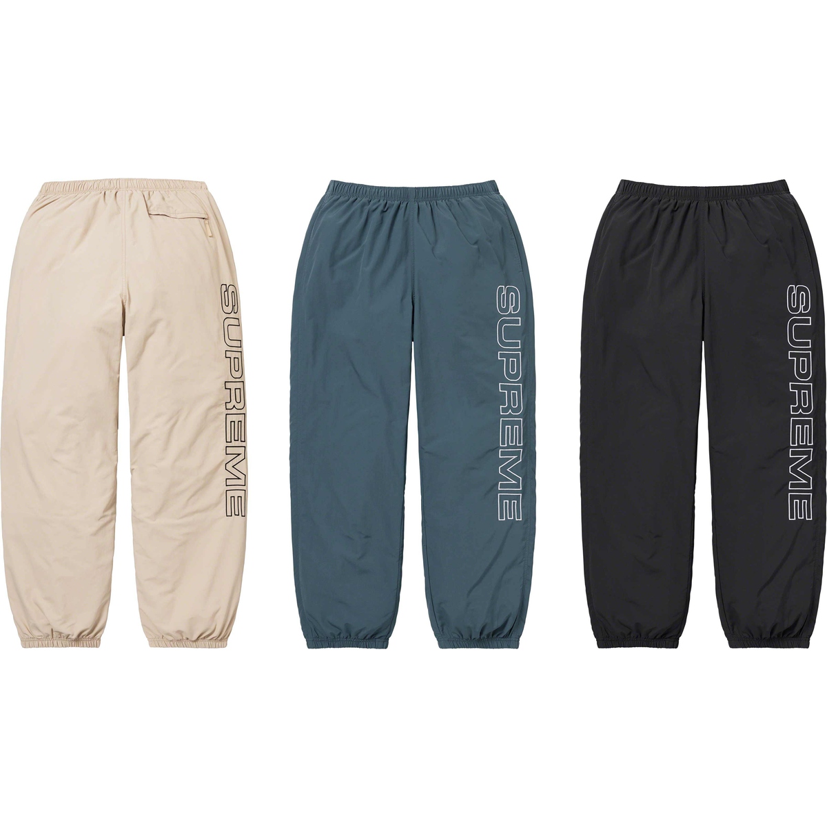 Supreme Spellout Embroidered Track Pant releasing on Week 1 for fall winter 2023