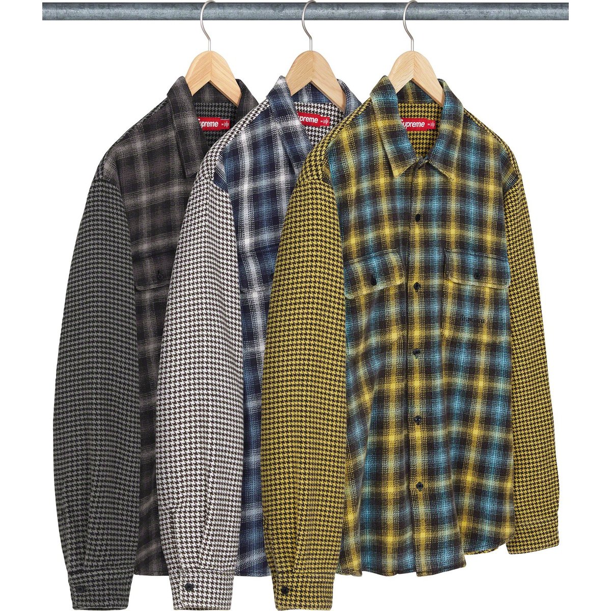 Supreme Houndstooth Plaid Flannel Shirt for fall winter 23 season