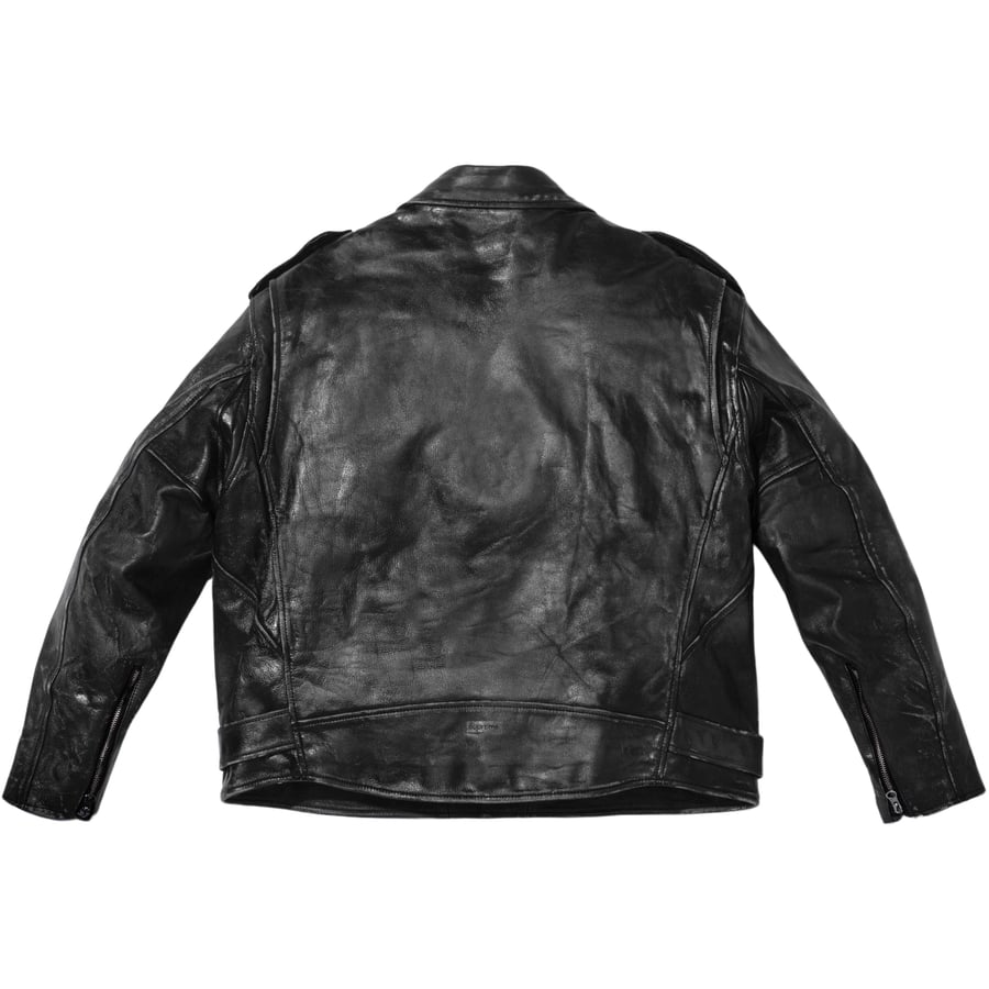 Details on Supreme blackmeans Painted Leather Motorcycle Jacket  from fall winter
                                                    2023 (Price is $1498)