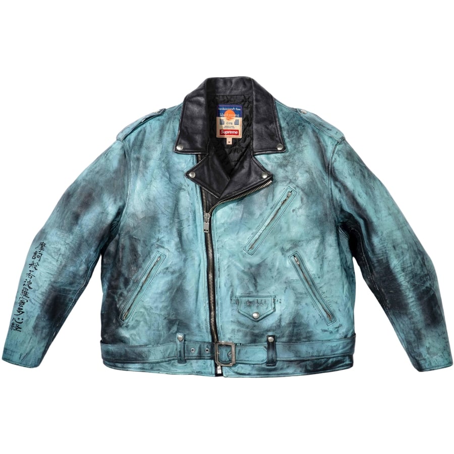 Details on Supreme blackmeans Painted Leather Motorcycle Jacket  from fall winter
                                                    2023 (Price is $1498)