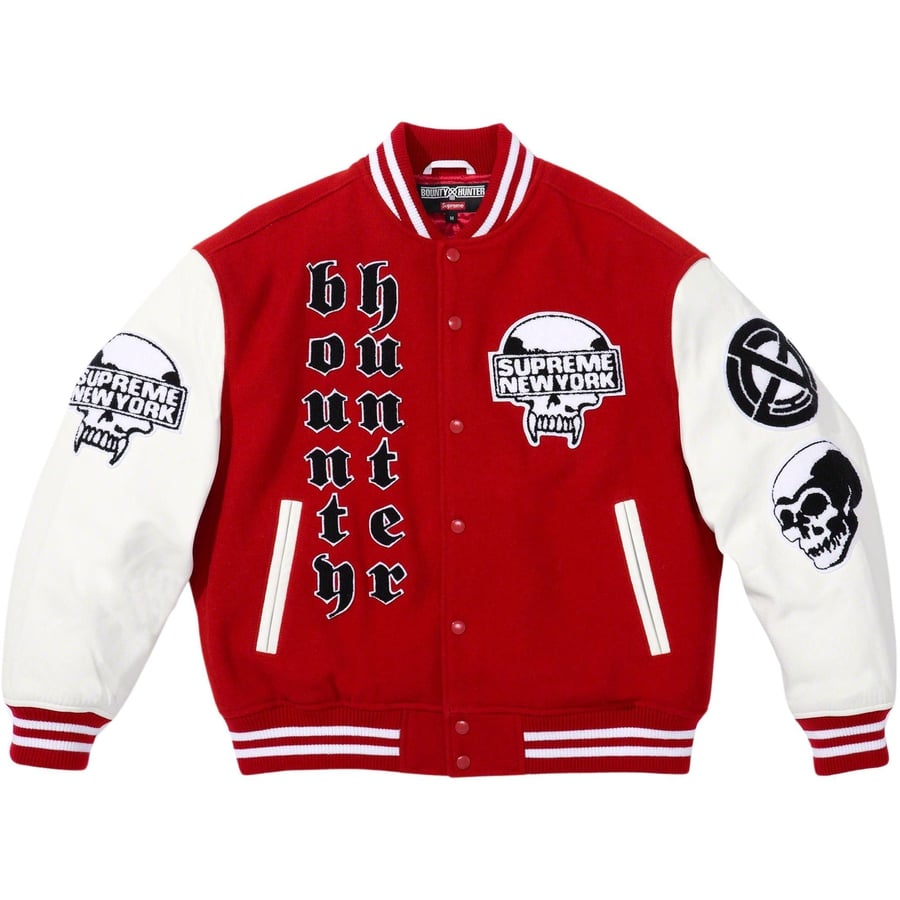 Details on Supreme Bounty Hunter Varsity Jacket  from fall winter
                                                    2023 (Price is $578)