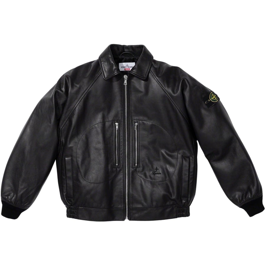 Details on Supreme Stone Island Leather Bomber Jacket  from fall winter
                                                    2023 (Price is $2598)