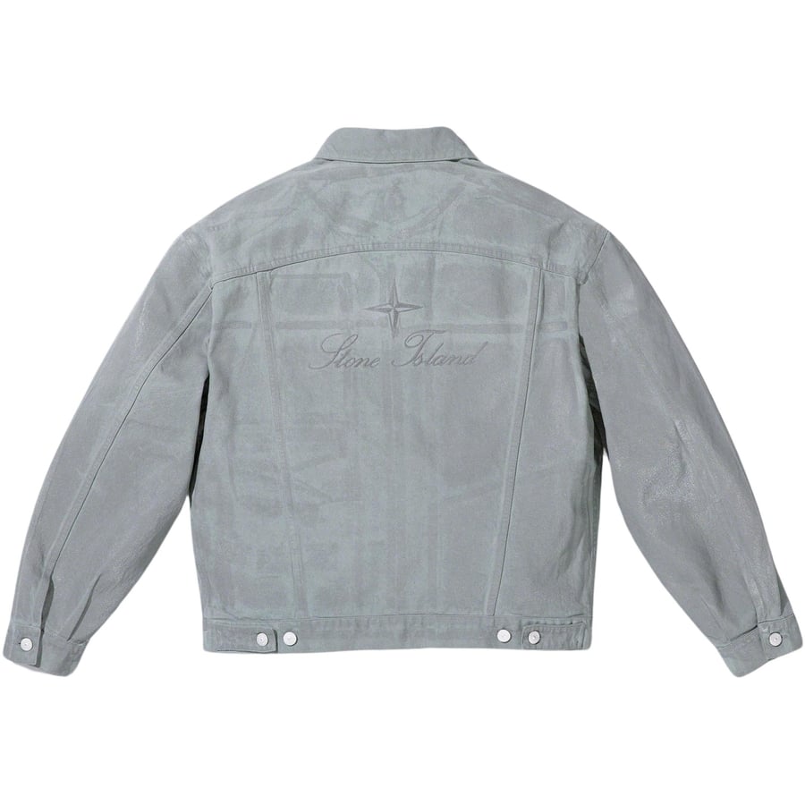 Details on Supreme Stone Island Denim Trucker Jacket  from fall winter
                                                    2023 (Price is $648)