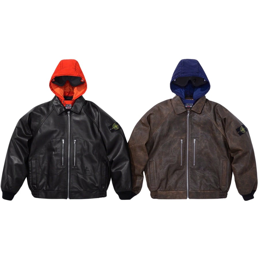 Supreme Supreme Stone Island Leather Bomber Jacket released during fall winter 23 season